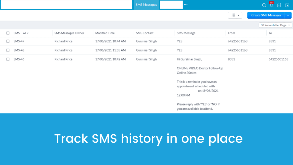 Track SMS history